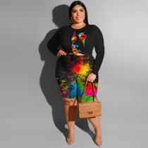 Plus Size Letter Print Short Two Piece Set NNWF-7898