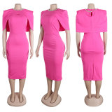 Solid Color Sleeveless Midi Dress Crop Two Piece Set NY-10668