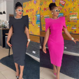 Solid Color Sleeveless Midi Dress Crop Two Piece Set NY-10668