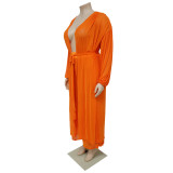 Plus Size Bat Sleeve Pants See Through Two Piece Set NNWF-7831