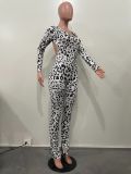 Leopard Print Backless Long Sleeve Jumpsuit OLYF-6139