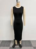 Solid Color Sleeveless Midi Dress Crop Two Piece Set NY-10668