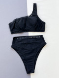 Single Shoulder Solid Two Piece Swimsuit CSYZ-375