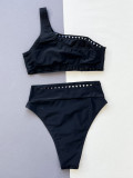 Single Shoulder Solid Two Piece Swimsuit CSYZ-375
