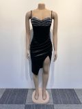 Sexy Slim Hot Drill Sling Split Midi Dress NY-2905