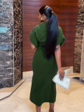 Solid Color Short Sleeve Split Midi Dress NY-10663