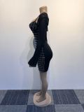 Hot Drill Sling Mini Dress And Mesh Tops 2 Piece Set NY-2979