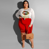 Plus Size Letter Print Short Two Piece Set NNWF-7898