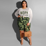 Plus Size Letter Print Short Two Piece Set NNWF-7898