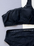 Single Shoulder Solid Two Piece Swimsuit CSYZ-375