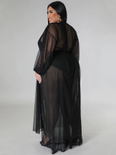 Plus Size Bat Sleeve Pants See Through Two Piece Set NNWF-7831