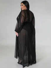 Plus Size Bat Sleeve Pants See Through Two Piece Set NNWF-7831