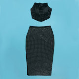 Sexy Wrap Chest Tops And Hot Drill Skirt 2 Piece Set NY-2930