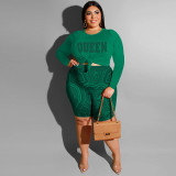 Plus Size Letter Print Short Two Piece Set NNWF-7898