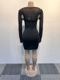 Hot Drill Sling Mini Dress And Mesh Tops 2 Piece Set NY-2979