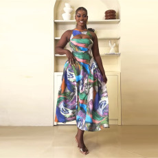 Sleeveless Print Hollow Out Maxi Dress NY-10666