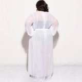 Plus Size Bat Sleeve Pants See Through Two Piece Set NNWF-7831