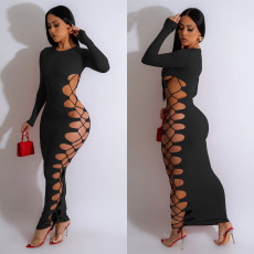 Solid Color Long Sleeve Slim Bandage Dress BY-6793