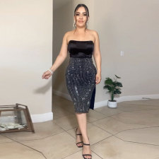 Sexy Wrap Chest Tops And Hot Drill Skirt 2 Piece Set NY-2930