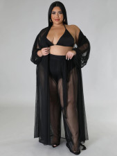 Plus Size Bat Sleeve Pants See Through Two Piece Set NNWF-7831