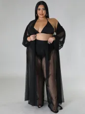 Plus Size Bat Sleeve Pants See Through Two Piece Set NNWF-7831