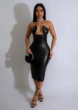 Tight Hollow Out Split Leather Tube Tops Dress NY-2982