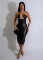 Tight Hollow Out Split Leather Tube Tops Dress NY-2982
