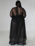 Plus Size Bat Sleeve Pants See Through Two Piece Set NNWF-7831