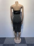 Sexy Wrap Chest Tops And Hot Drill Skirt 2 Piece Set NY-2930