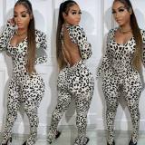 Leopard Print Backless Long Sleeve Jumpsuit OLYF-6139