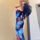 Butterfly Print Tie Up Tops Two Piece Skirt Set BLG-S279559K