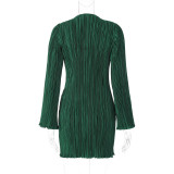 Stripe Solid Casual O Neck Midi Dress BLG-D2910320K
