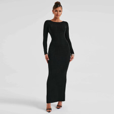 Long Sleeve Backless Tie Up Maxi Dress BLG-D3914074A