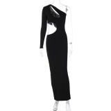 Sexy Hollow Out Single Long Sleeve Long Dress BLG-D3813933A