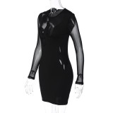Mesh Patchwork Hollow Out Mini Dress BLG-D3613186K
