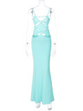 Sexy Sling Hollow Out Backless Maxi Dress BLG-D3512725K