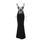Sexy Sling Hollow Out Backless Maxi Dress BLG-D3512725K