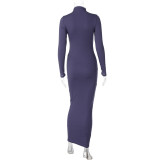 Solid Color High Neck Slim Maxi Dress BLG-D2810029K