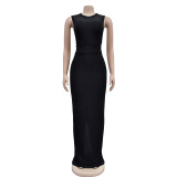 Solid Color Sleeveless Split Maxi Dress BY-6791