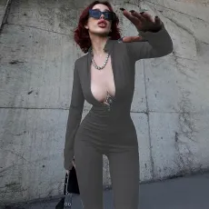 Long Sleeve Solid Zipper Jumpsuit BLG-P3A14652K