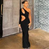 Sexy Hollow Out Single Long Sleeve Long Dress BLG-D3813933A
