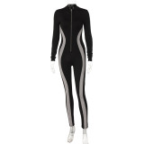 Patchwork Zipper Sport Yoga Jumpsuit BLG-P3914236K