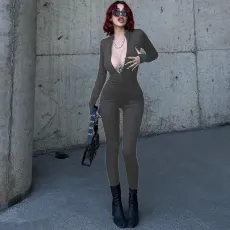 Long Sleeve Solid Zipper Jumpsuit BLG-P3A14652K