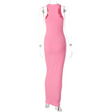 Solid Sleeveless O Neck Maxi Dress BLG-D2C11244A