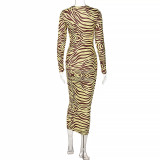 Print Hollow Long Sleeve Bandage Dress BLG-D1B7217A