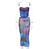 Butterfly Print Tie Up Tops Two Piece Skirt Set BLG-S279559K