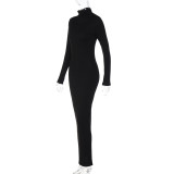 Solid Color High Neck Slim Maxi Dress BLG-D2810029K