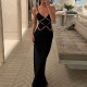 Sexy Sling Hollow Out Backless Maxi Dress BLG-D3512725K