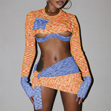 Fashion Knits Crop Tops And Skirt Two Piece Set BLG-S3713482A