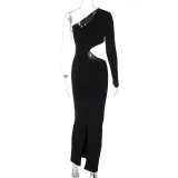 Sexy Hollow Out Single Long Sleeve Long Dress BLG-D3813933A